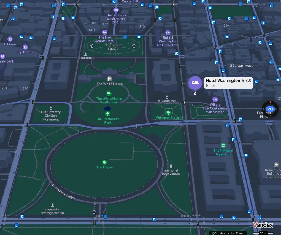 Map with Hotel Washington plotted out